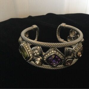 Vintage Cuff Bracelet with Stones /Faux Pearls